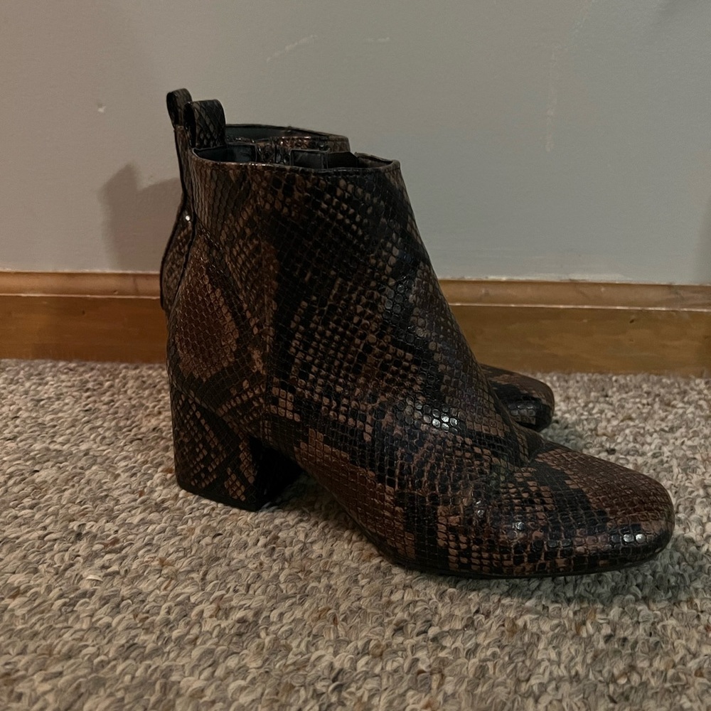 Time and Tru snake print heeled booties